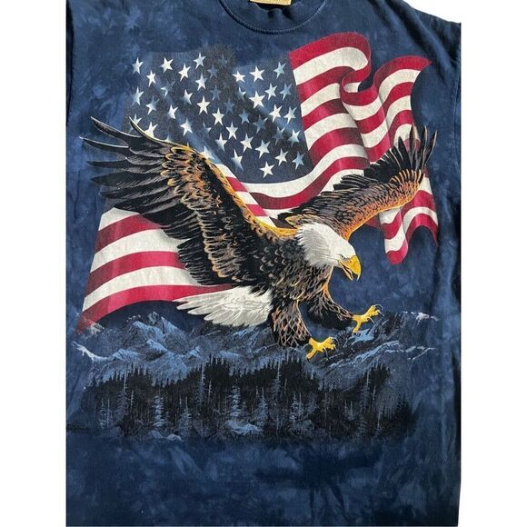 Vintage The Mountain American Bald Eagle USA Flag Dyed T-Shirt size L - Picture 3 of 6